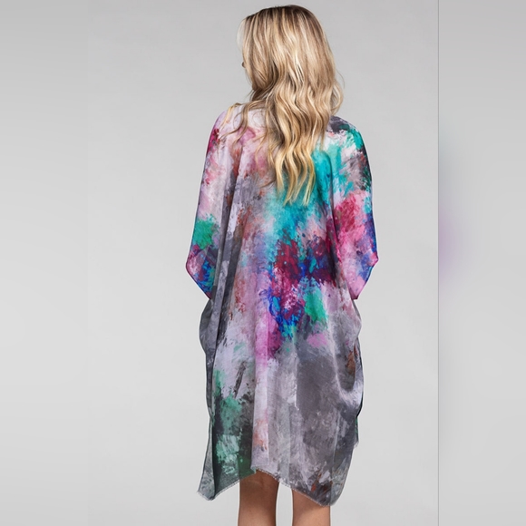Watercolor Print Kimono - Lightweight & Breezy - Charming & Edgy - Picture 3 of 5
